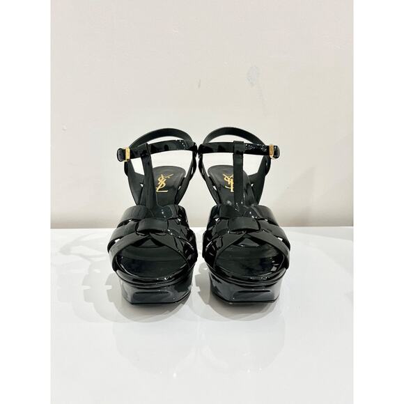 Yves Saint Laurent Tribute Patent Leather Ankle Strap Platform Sandals Black 37 - Picture 4 of 8